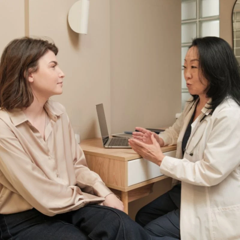 registered acupuncturist discussing treatment plan with patient in Whitby